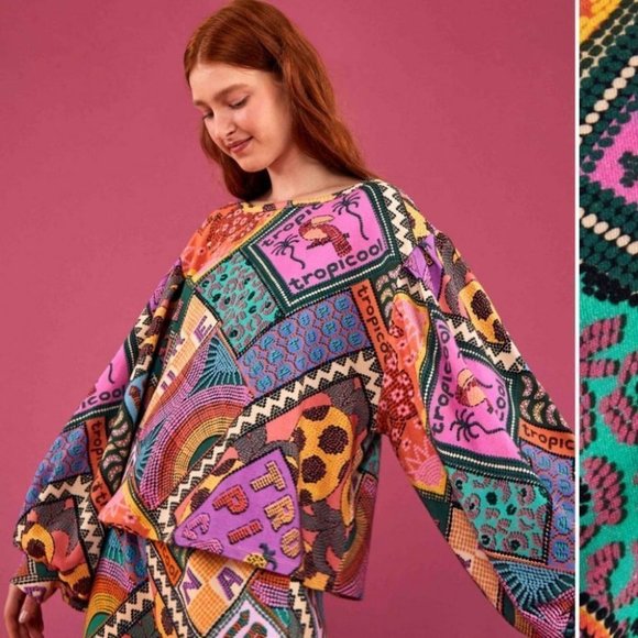 NWT! FARM RIO Dotted Patch Scarf Sweatshirt Size Small - Picture 5 of 12